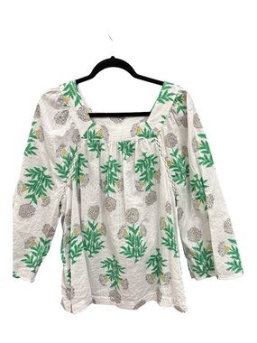 Lane Bryant White Floral Square-Neck Tunic with Green Botanical Print